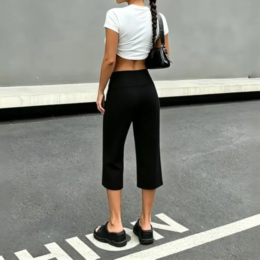 Striped Straight Leg Pants High Waist Drawstring Waist Wide Leg Trousers Elastic Waist Drapey Casual Trousers Daily Wear