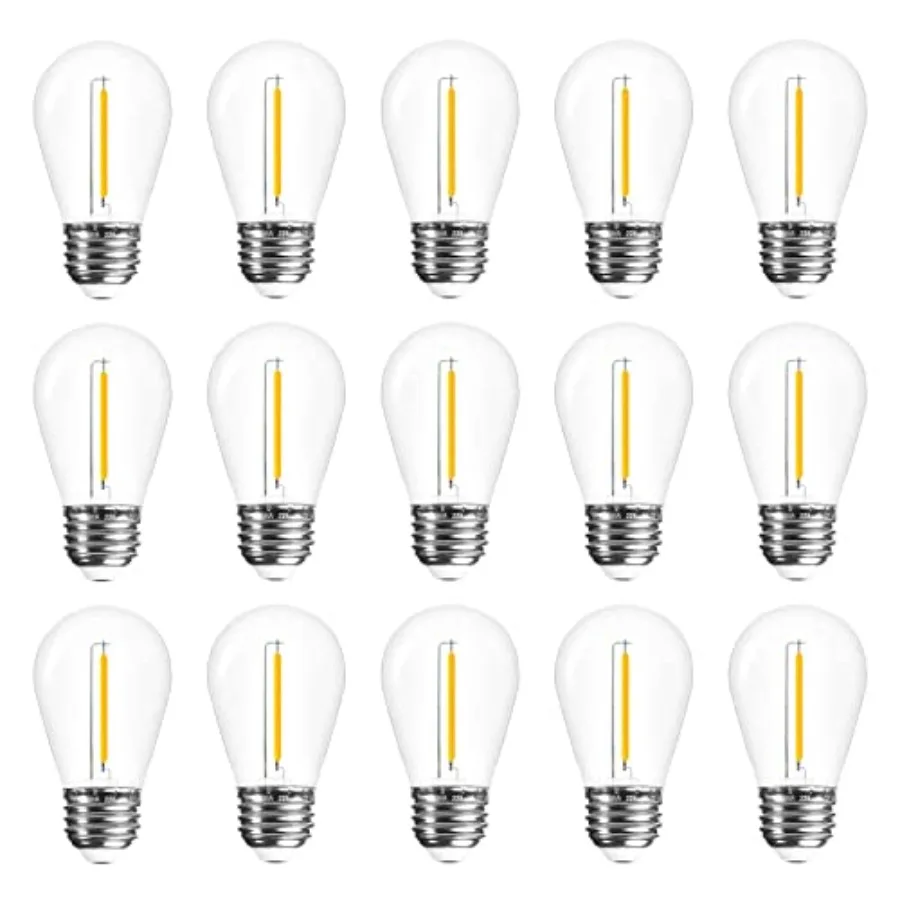 

15 Pack Edison Bulb String Lights Outdoor, S14 Replacement Bulbs for Outdoor String Lights Waterproof 1W, E26 Base Led Light Bu