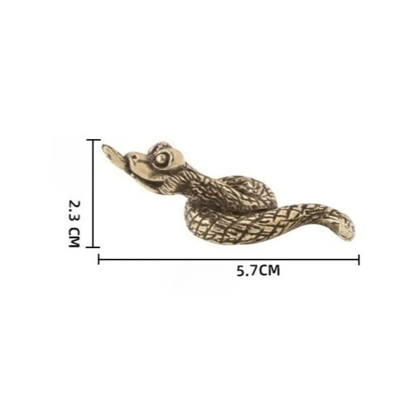 1 PC Solid Brass Carved Python Handheld Piece Ornaments Tea Pet Desk Auto Decoration Collectible Vintage Copper Craft Accessory