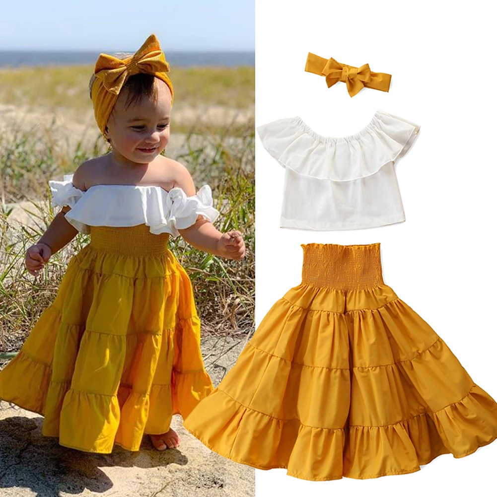 Listenwind 2-7Y Toddler Kid Baby Girl Clothes Sets Children Outfits Summer Ruffle Off Shoulder Tops Skirts Holiday Clothing D08