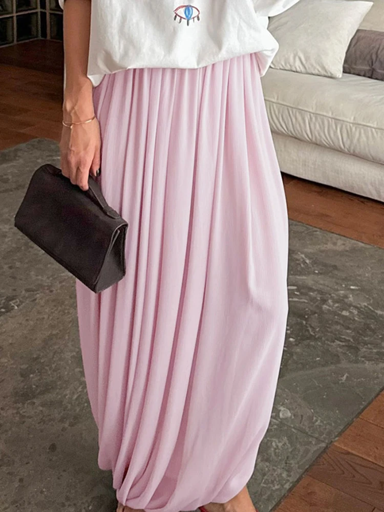 خريف شتاء جديد عالية الخصر الشيفون التنانير عادية بلون فضفاض مطوي التنانير سيدة أنيقة سبليت الشاطئ عطلة تنورة طويلة