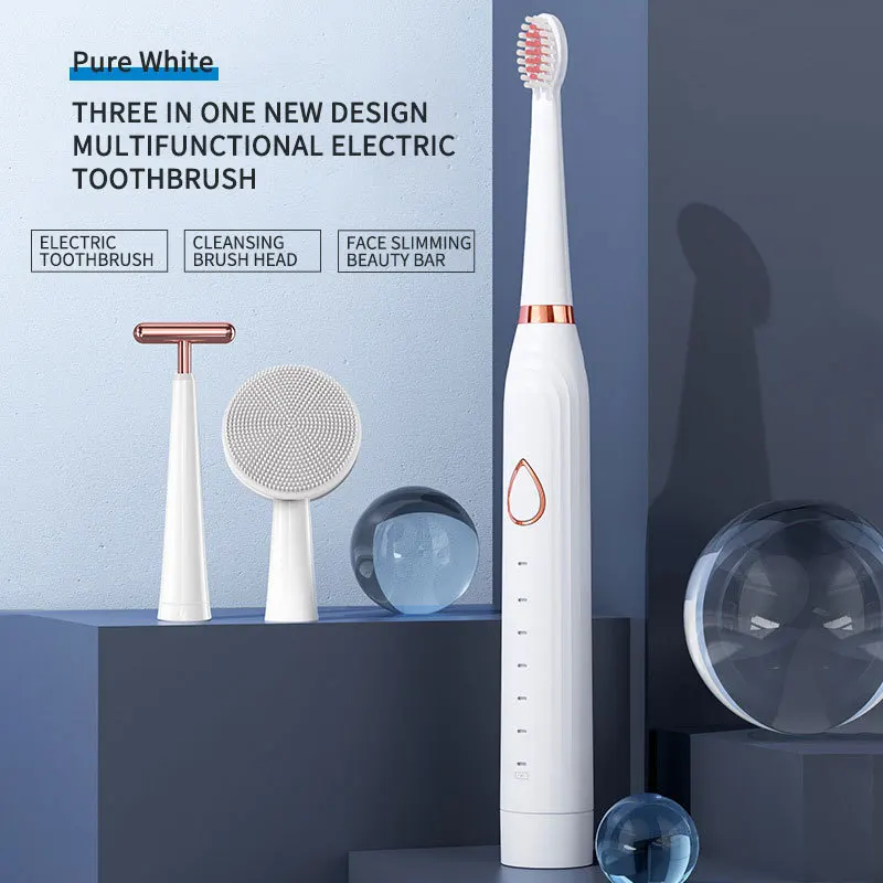 3 In 1 Multifungsi Sikat Gigi Listrik Sonic Tahan Air USB Isi Ulang Pengganti Sikat Kepala Pintar Timer Dewasa Rumah WDDA60
