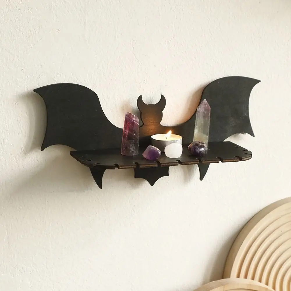 Creative Wooden Floating Shelves Bat-shaped Practical Bat Wall Shelves Reusable Wall Mounted Gothic Halloween Shelf