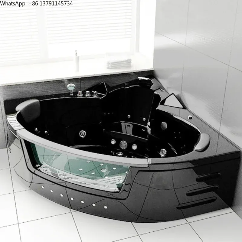 2026new Lover Bath Factory Luxury Black Corner Massage Bathtub With Glass Bubble Ozone Indoor