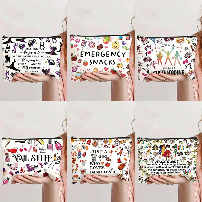 1 PC Women Printed Canvas Makeup Bag Travel Toiletry Pouch Tech Organizer Cable Storage Case Zipper Purse Wash Bag Accessories image 2
