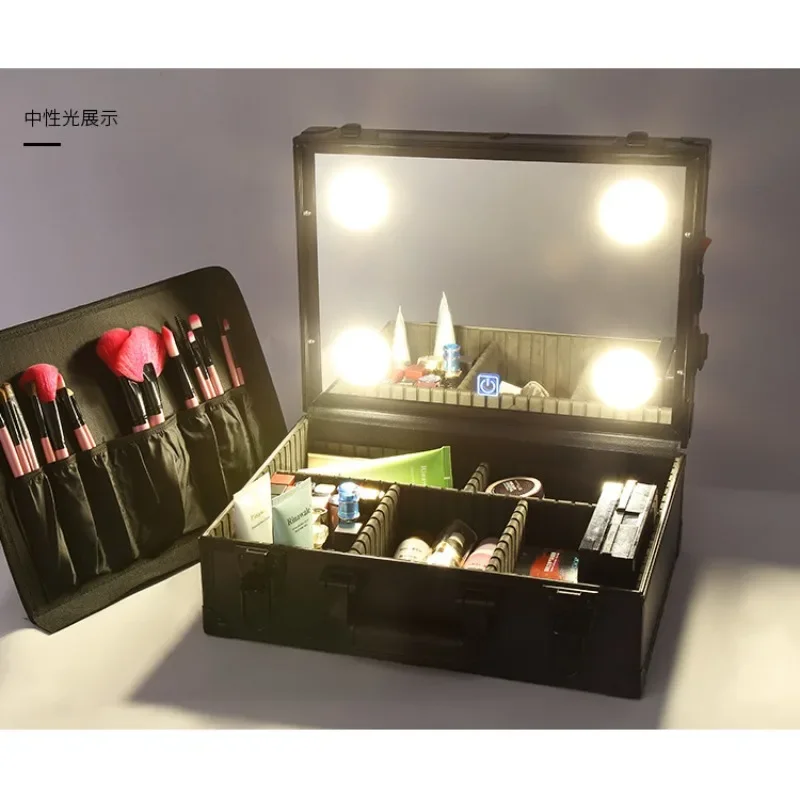 Tattoo embroidery cosmetic case LED three-color dimming and color temperature can store electricity and makeup portable toolbox