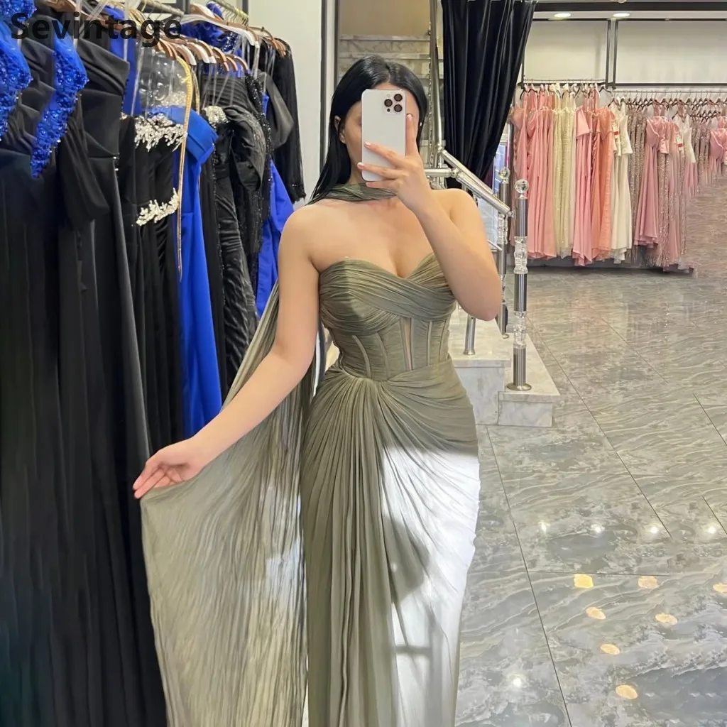 

Sevintage 2025 армейское зеленое шелковое шифоновое плиссированное вечернее платье макси с запахом, платье для выпускного вечера, женское вечернее платье в Дубае по индивидуальному заказу