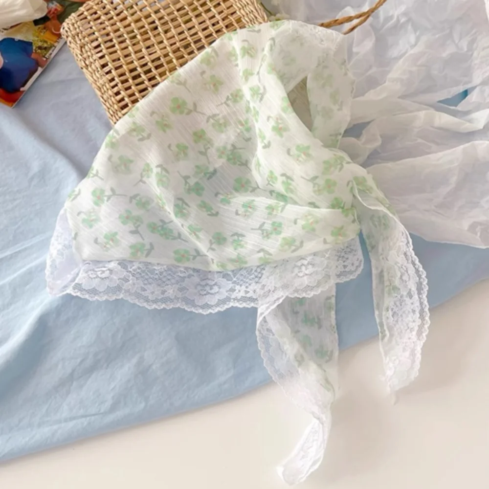 

New French Style Triangle Scarf Fabric Lace Turban Bandana Hair Accessories Small Flowers Hair Bands for Spring Summer