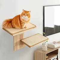 Cat Climbing Wall,2 Large Wooden Platforms for Cats,Space-Saving Wall-Mounted Design,Durable Sisal Scratching Post,Easy  Install