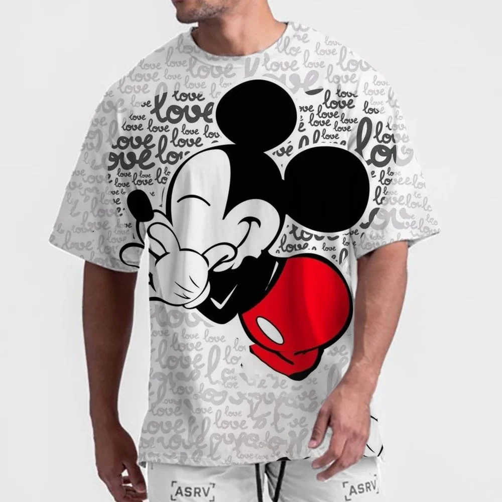 Disney Summer Men Fun Mickey Mouse T-Shirt Fashion Cartoon O-Neck Tops Tees Male Short Sleeve Clothing Casual Outfit Streetwear