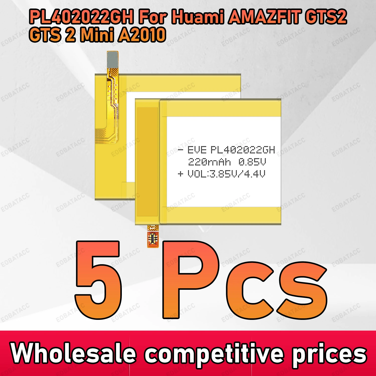 

5 PCS 5PCS New 220mAh PL402022GH Battery For HUAMI AMAZFIT GTS2 GTS 2 Mini A2010 Replacement Bateria