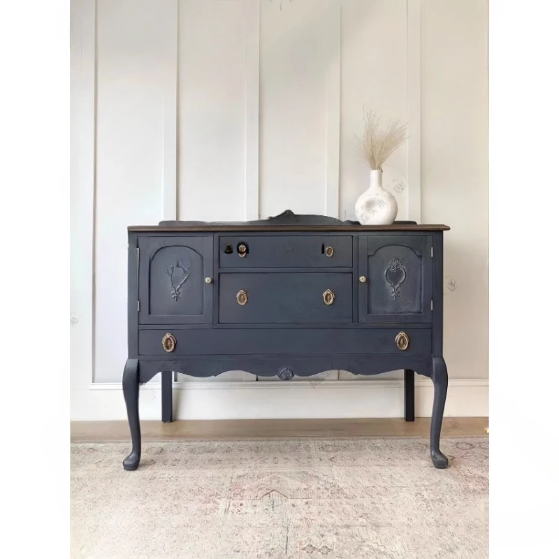 French Solid Wood Foyer Entrance Cabinet/Retro Distressed Sideboard Cabinet/Multi-Function Locker