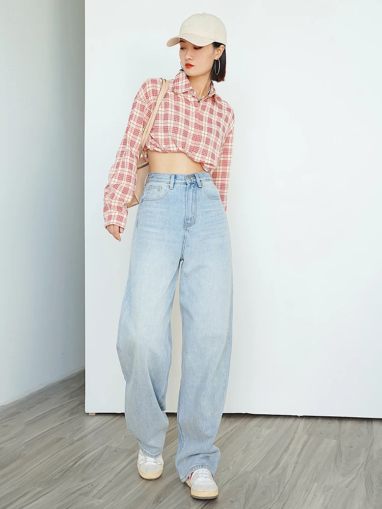 

Джинсы RUGOSAM с широкими штанинами для коррекции фигуры, с высокой талией, длинные, из денима, для осеннего сезона, обычные, тонкие, легкие