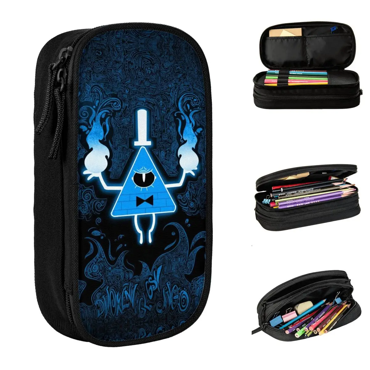 Bill Cipher Gravitys Falls Pencil Cases Pencilcases Pen Box Kids Large Storage Bag School Supplies Cosmetic Stationery