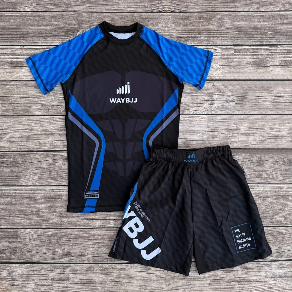 Summer Adult Kids High Premium Rash Guard & Fight Shorts Set Family Athletic T-Shirt Set for MMA Jiu-Jitsu Wrestling Training