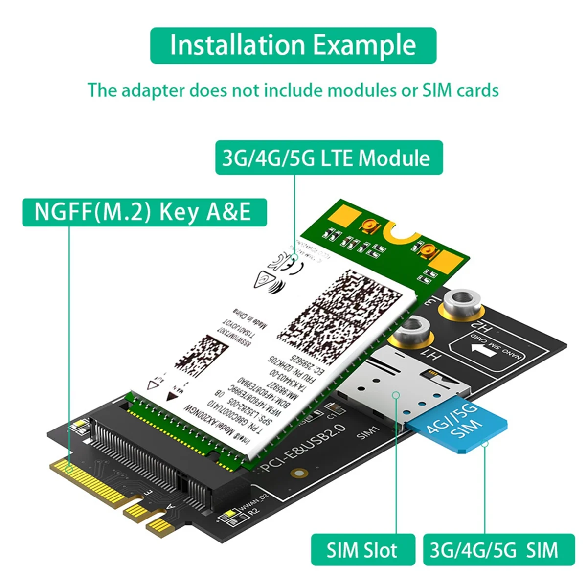 Efficient M.2 Key B to A+E Adapter Card for 3G/4G/5G Module