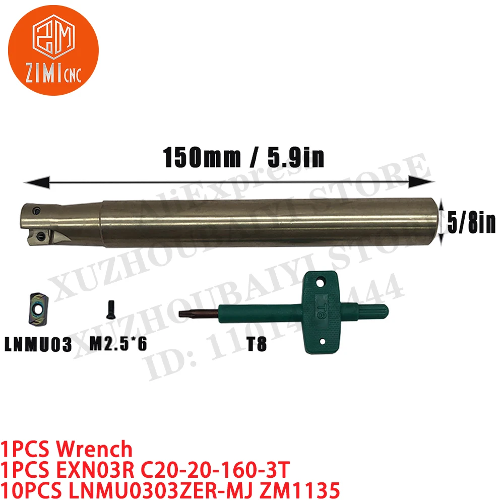 1 قطعة EXN03R C20-20-160-3T قطع نهاية مطحنة شانك + 10 قطعة LNMU0303ZER-MJ ZM1135 مؤشر إدراج الطحن مخرطة معدنية أداة القطع باستخدام الحاسب الآلي