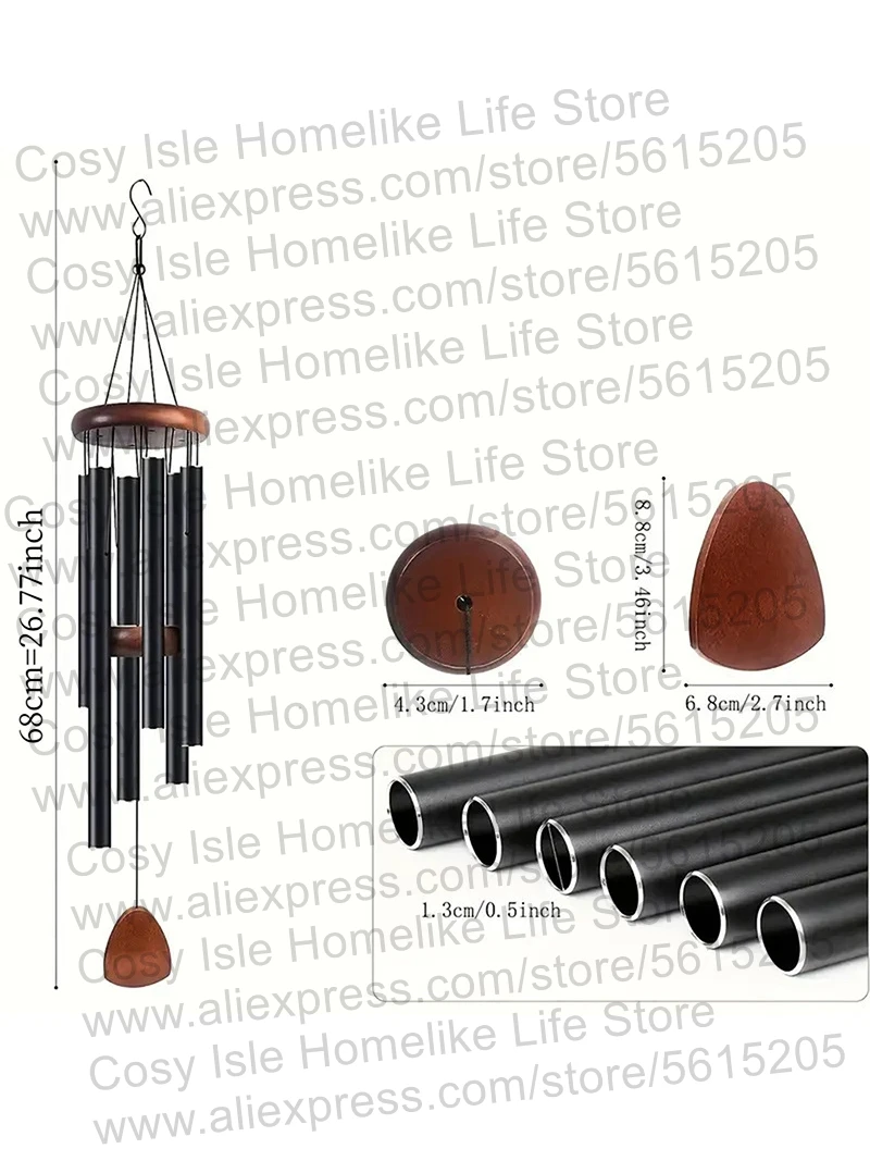 Metal Aluminum 6 Tubes Wind Chimes Garden Yard Hanging Decoration 68cm Outdoor Vintage Pendant Tubes Wind-bell Ornaments Gifts