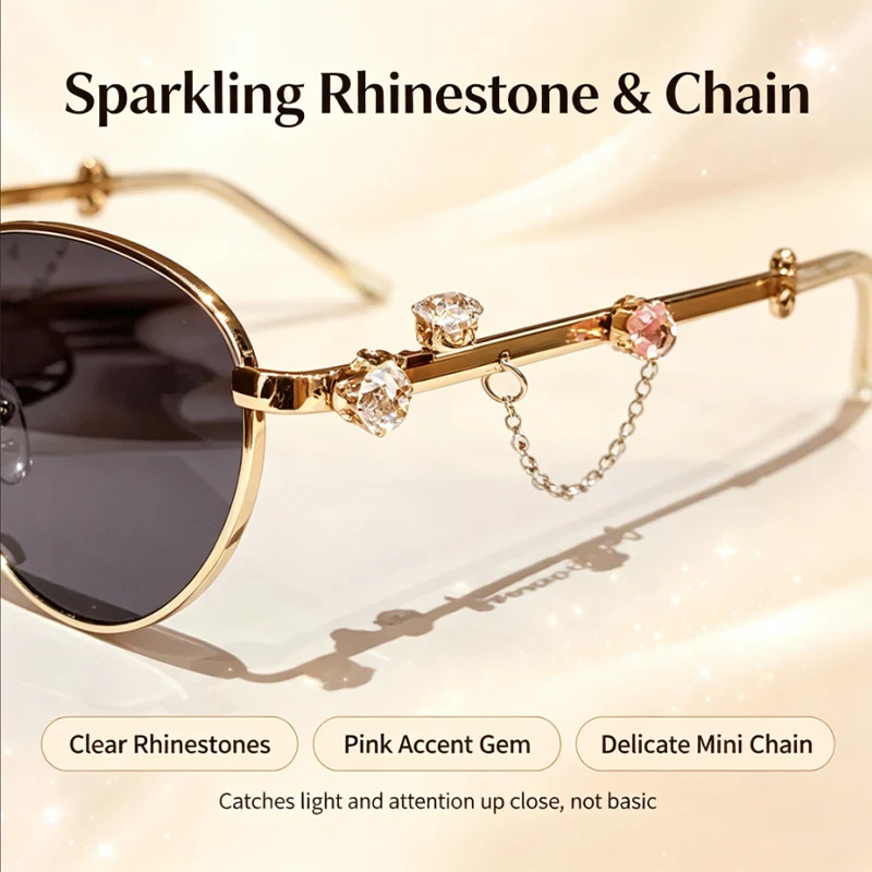 New Korean Style Vintage Rhinestone Chain Sunglasses Luxury Trendy Exaggerated Shades for Women