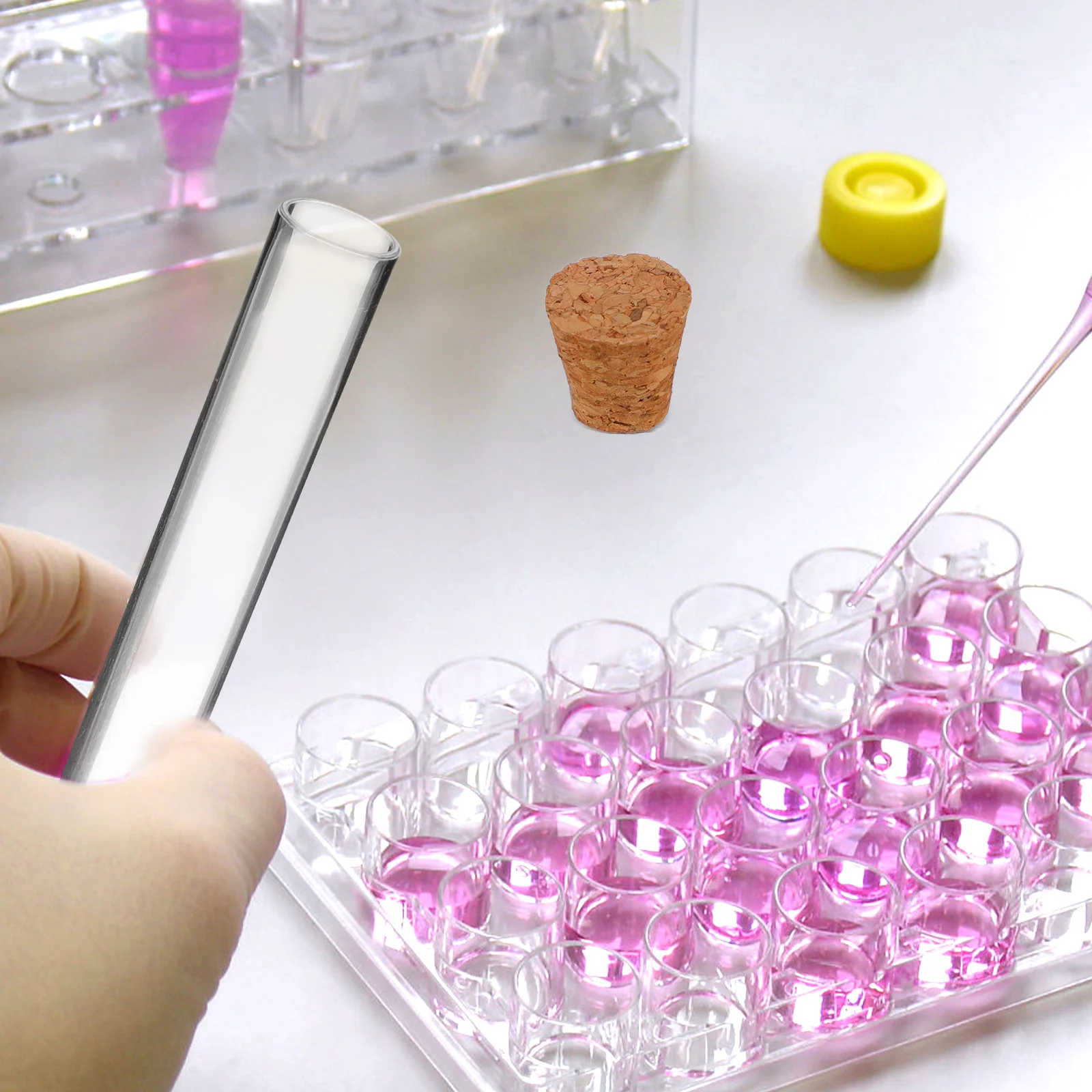 

100Pcs Plastic Test Tubes 1.2x7.5cm Clear Cork Stoppers Leakproof Storage Sample Liquid Gel Powder Travel Use