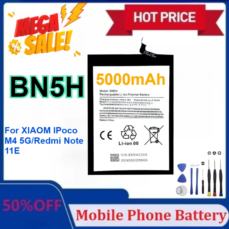 

Upgraded BN5H 5000mAh for POCO M4 M5 5G New Replacement Batteries with Free Tools Kits Xiaomi Battery with Tools