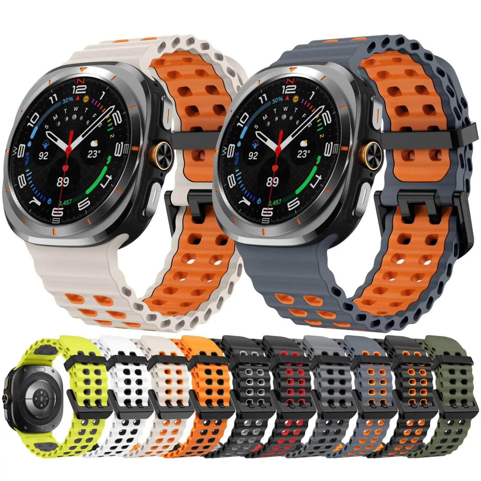 

For Samsung Galaxy Watch Ultra 47mm Black Buckle Ocean Dual-Color Silicone Watch Band Compatible with Ultra 47mm Ultra 2025