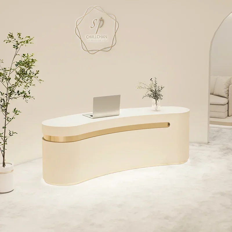 

Small Reception Desk Counter Store Receptionist Front Salon Aesthetic Center Decor Business Escritorio Glass Bar Furnishings