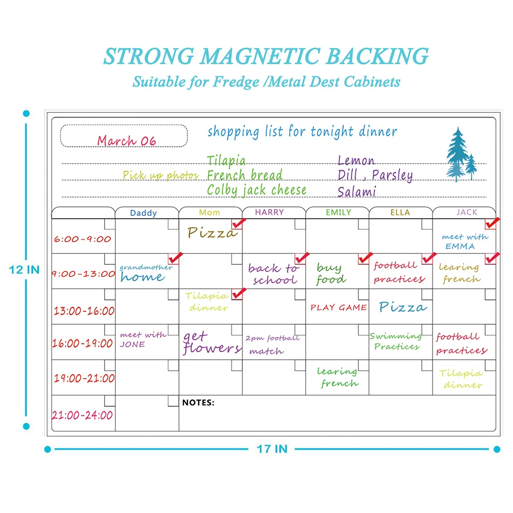 Magnetic Dry Apagar Whiteboard Calendário, Frigorífico Adesivos, Cozinha Frigorífico White Board, Programação semanal e mensal, Diário
