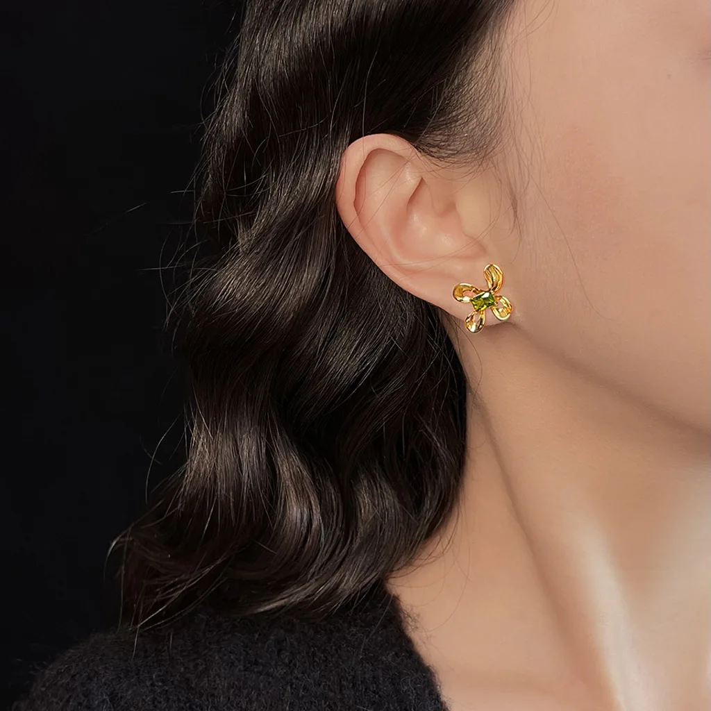 

New Liquid Floral Olive Zircon Clip-On Earrings - Luxurious Romantic Jewelry Fashion Birthday Gift For Women