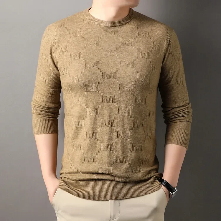 Мужской свитер с круглым вырезом, пуловер из искусственной шерсти, жаккардовая одежда с длинным рукавом, зима 2024