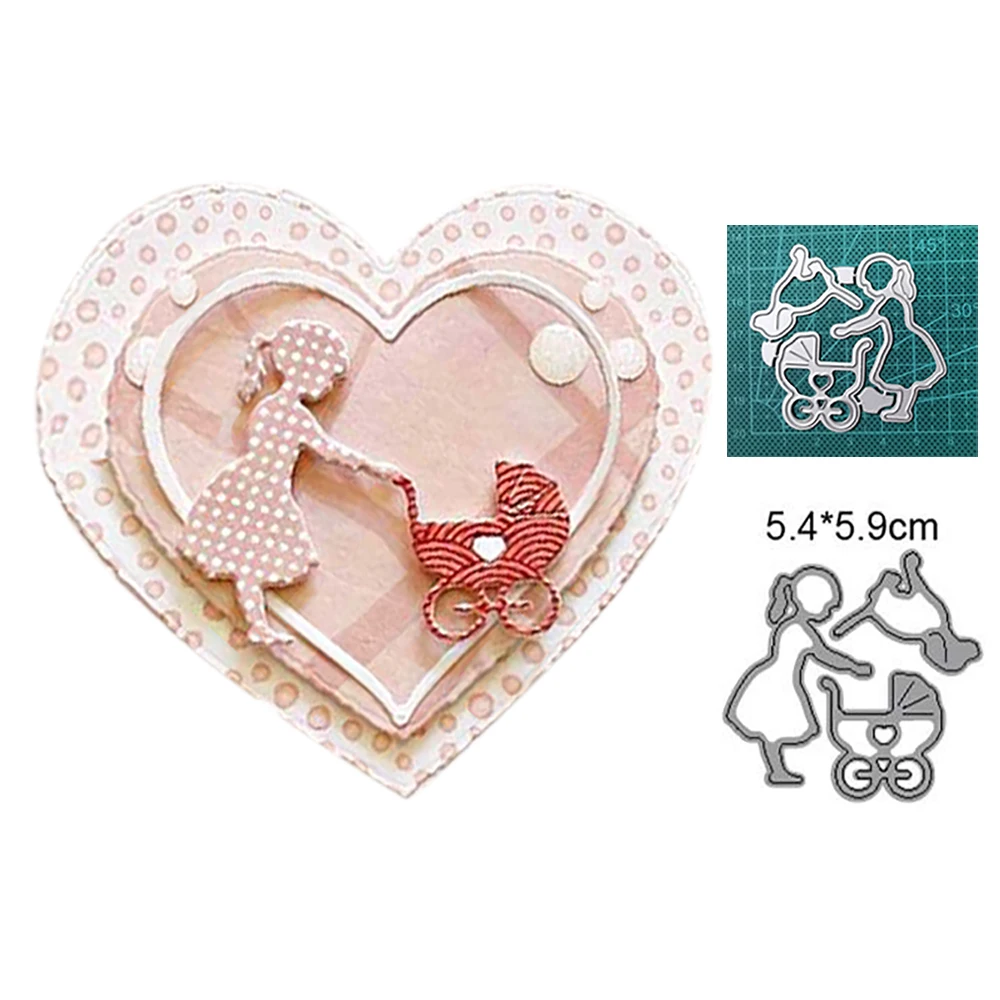 Woman Stroller Puppy Metal Cutting Dies Scrapbooking Decoration Album Card Christmas Stamps and Dies 2022 New Arrivals