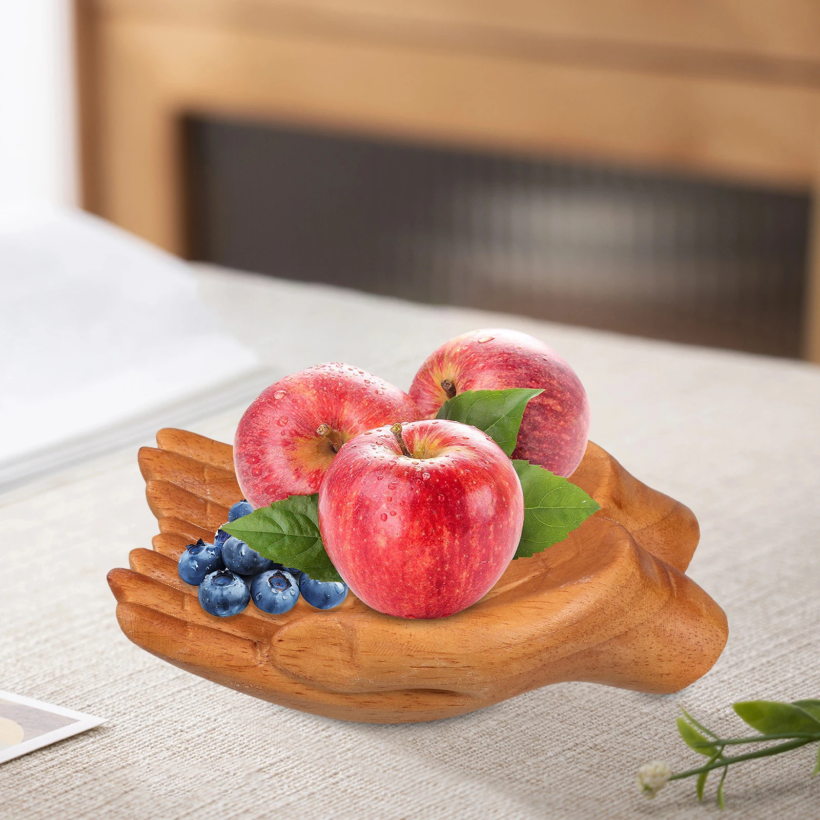 

Hand Carved Decorative Bowl Wooden Key Holder Beige Snack Tray Entryway Office Table Fruit Salad Dough Bowls Jewelry Display