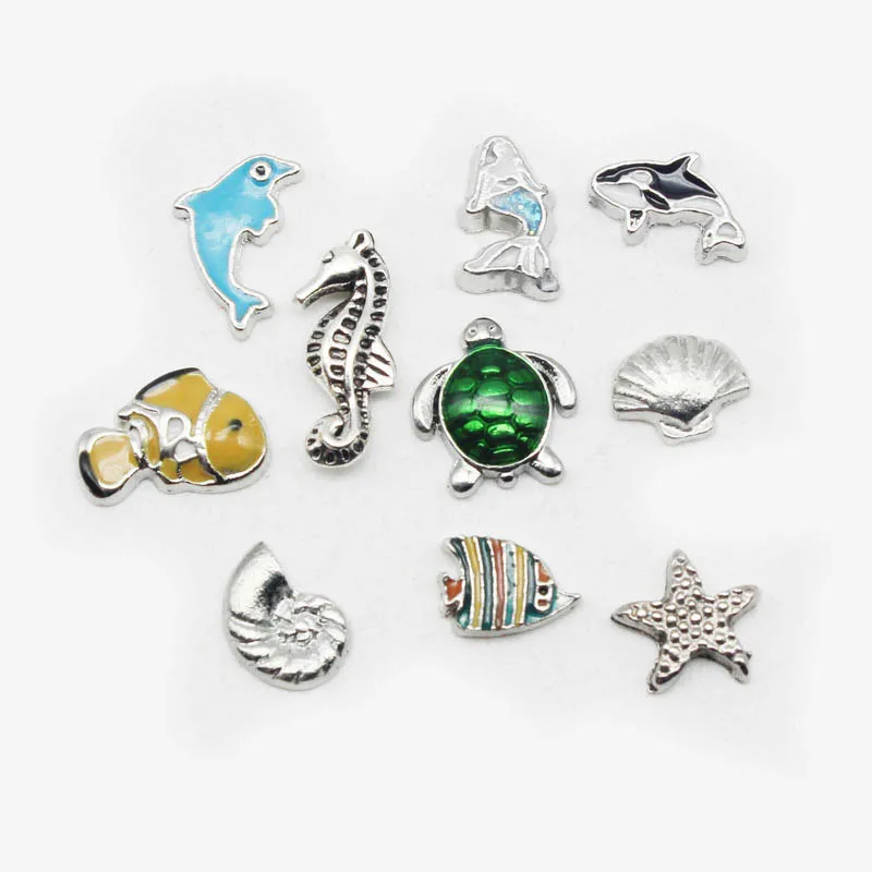 Hot Selling 20pcs/lot cute animals fish starfish shell Floating Charms Living Glass Memory Lockets DIY Jewelry Making  Wholesale