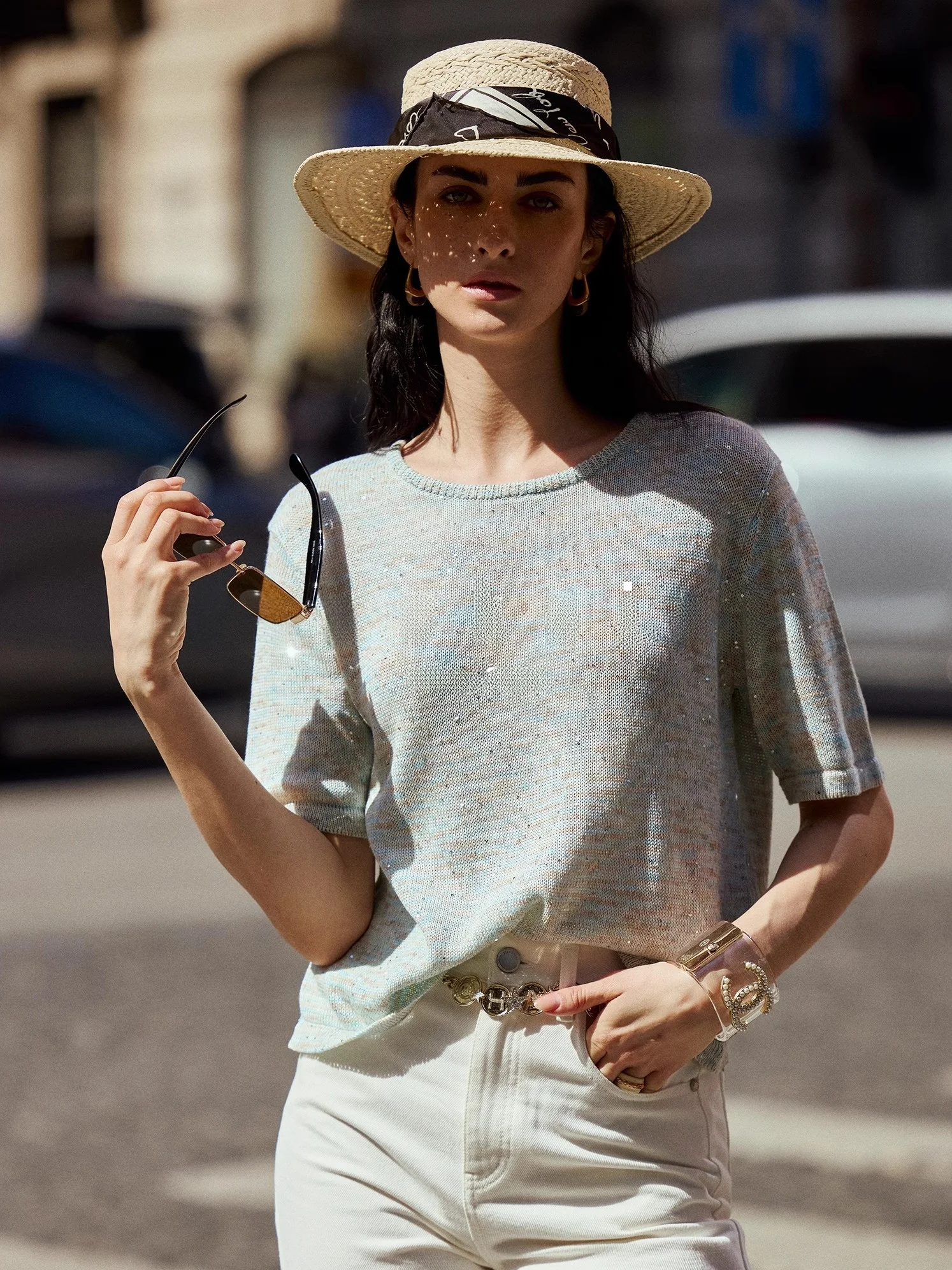 

Blanini Двухцветная трикотажная футболка adient круглого цвета Ne ort Sve Женский повседневный хлопковый топ свободного покроя с пайетками из бисера