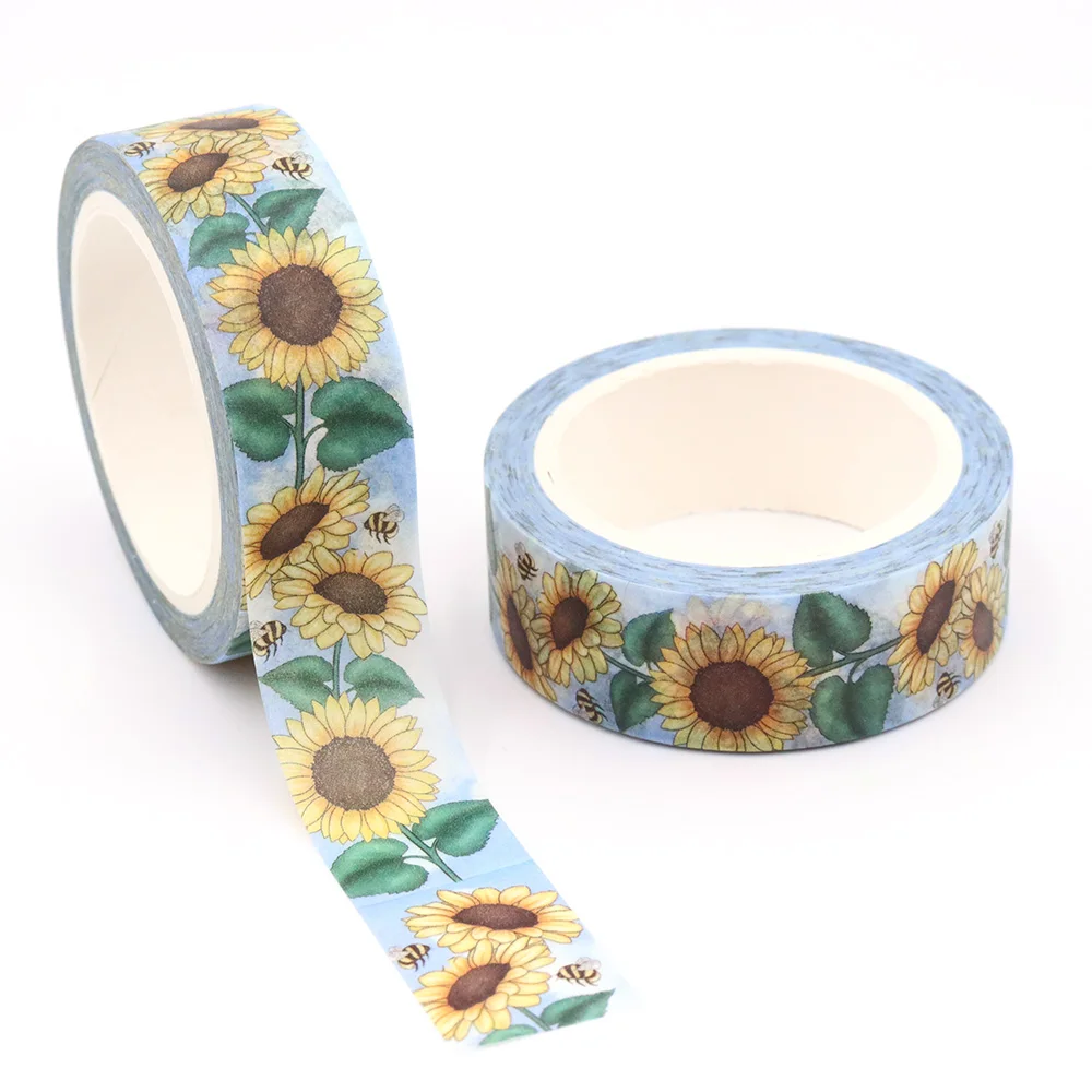 NEW 1PC 15mm*10m Spring Sunflower Plants Washi Stickers Decorative Stationery MaskingTape school supplies