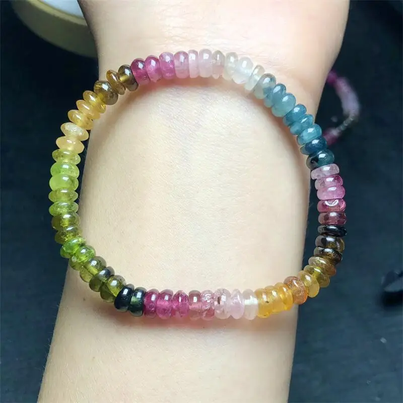 Natural Tourmaline Bracelet Handmade Crystal Quartz Jewelry Stretch Bangle Children Birthday Gift 1PCS