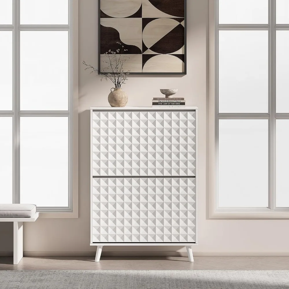 Diamond Pattern Shoe Rack with Flip Drawers Organizer, Storage Cabinet for Shoes, Free Standing Shoe Storage Solution