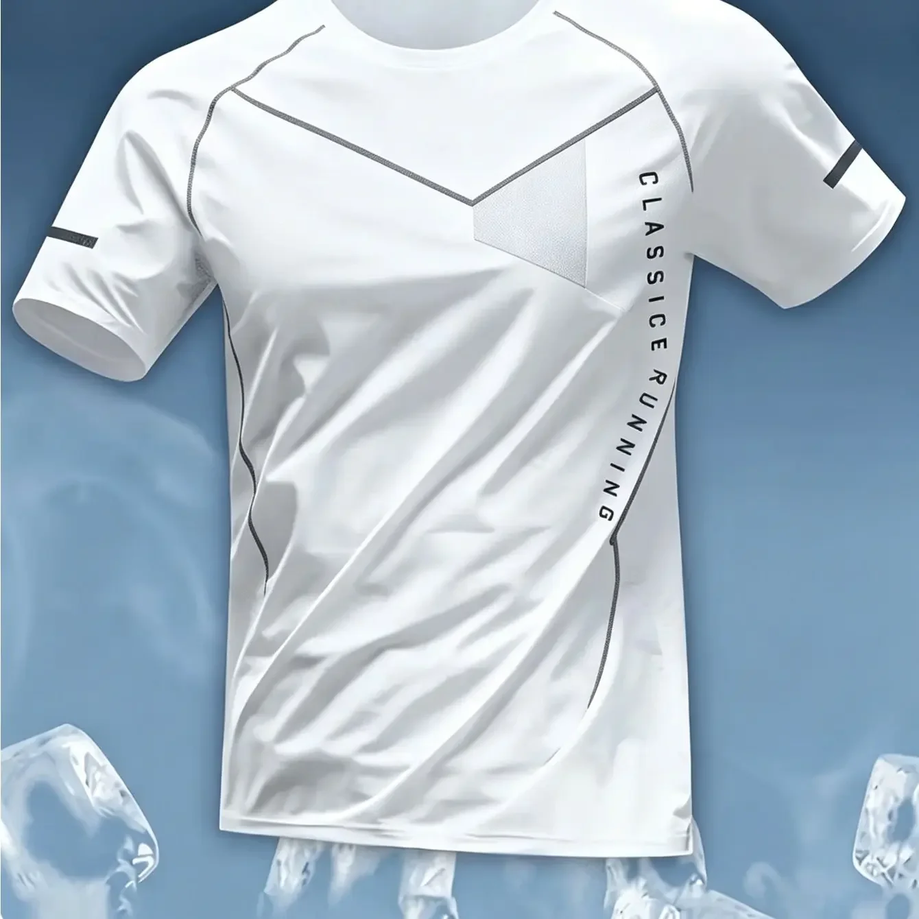 Neues Herren-Sport-T-Shirt mit 3D-Grafikdruck, kühlendem Effekt, schnelltrocknend, atmungsaktiv, kurzärmelig, ideal zum Laufen, Badminton und Training. – Detail 13