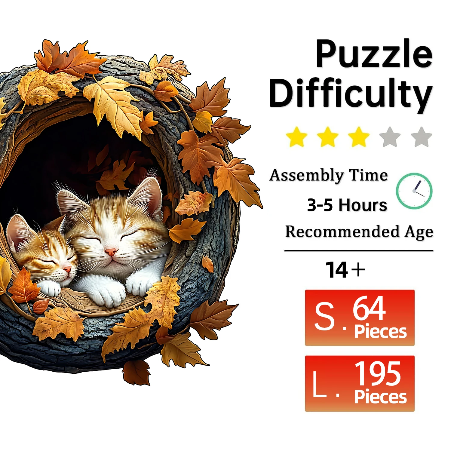 Wooden Puzzle for Adults - Cats Puzzle, Unique Shape Wooden Jigsaw Puzzles, Modern Art Home Decor, Good Gift Idea
