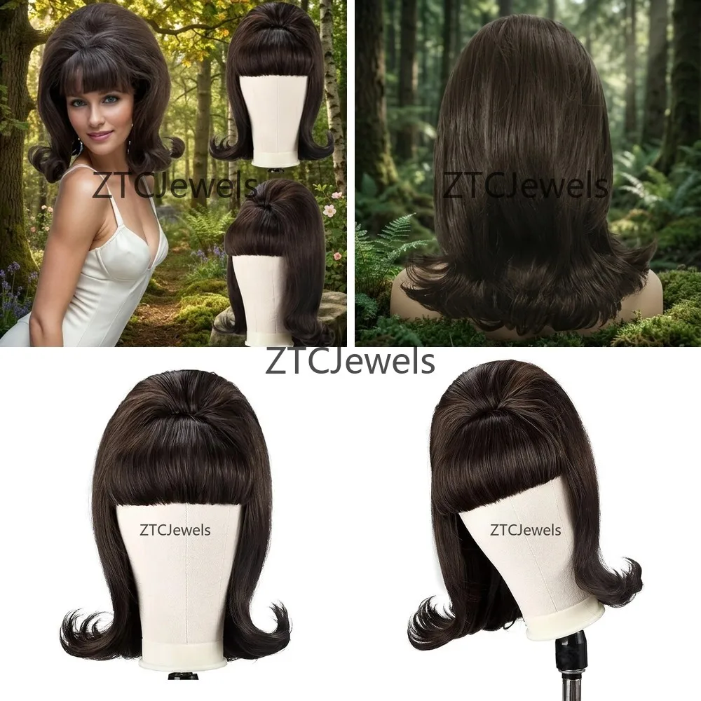 

Retro Black Short Straight Cosplay Wig for Women Flat Bangs Daily Use Halloween Party Hair