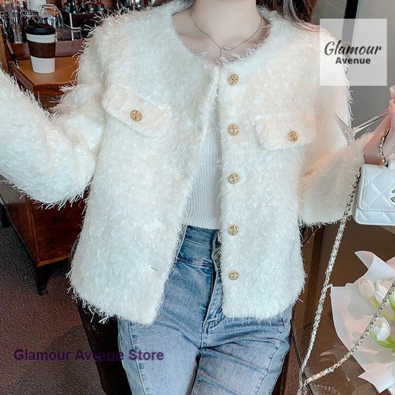 French temperament small fragrant woolen short coat women's autumn and winter new fashion high-end ladies casual Joker top.