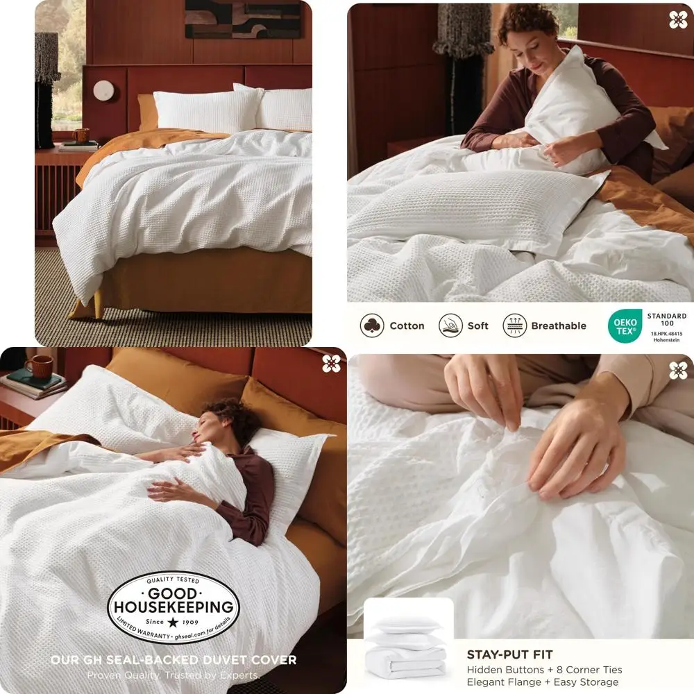 

Cotton Waffle Weave Duvet Cover Queen Size - 100% Cotton, GentleSoft, Breathable Bedding for Comfortable Sleep