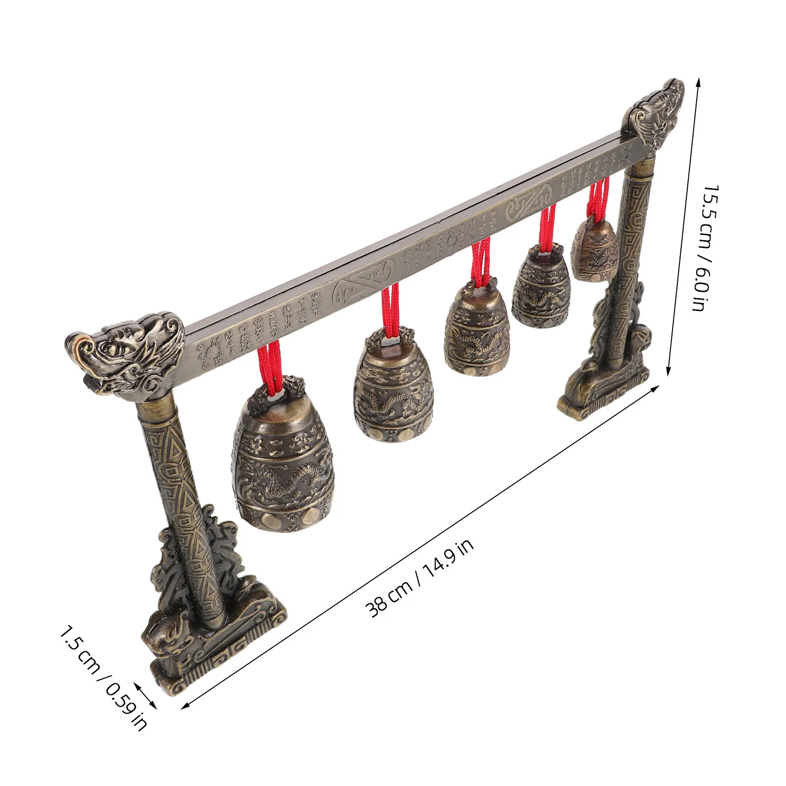 7pcs Vintage Chimes Instrument Dragon Pattern Bronze Percussion Bells For Home Decor Traditional Chinese Musical Handbells -