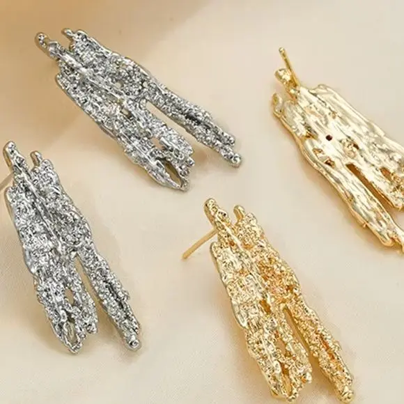 

14K Gold-Encrusted Natural Stone Irregular Hanging Ear Stud 925 Silver Needle DIY Handmade Earrings Jewelry Making Accessories