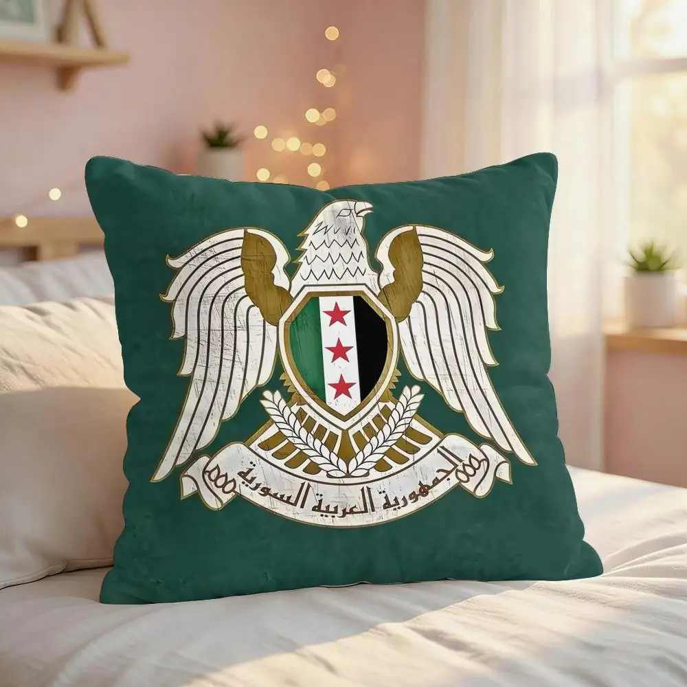 Syrian Arab Republic Flag Cushion Cover Silky Short Plush Invisible Zipper Dustproof Sofa Pillow Case For Home Decor