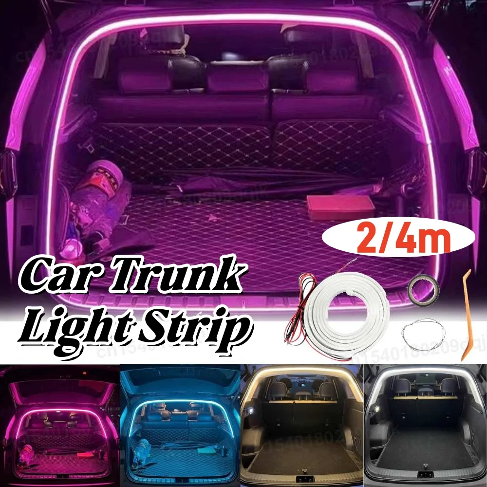Car Trunk Led Light Strip Waterproof PVC Flexible Ambient Light Strip Automatic On/Off Hidden Installation Universal for Suv/Mpv