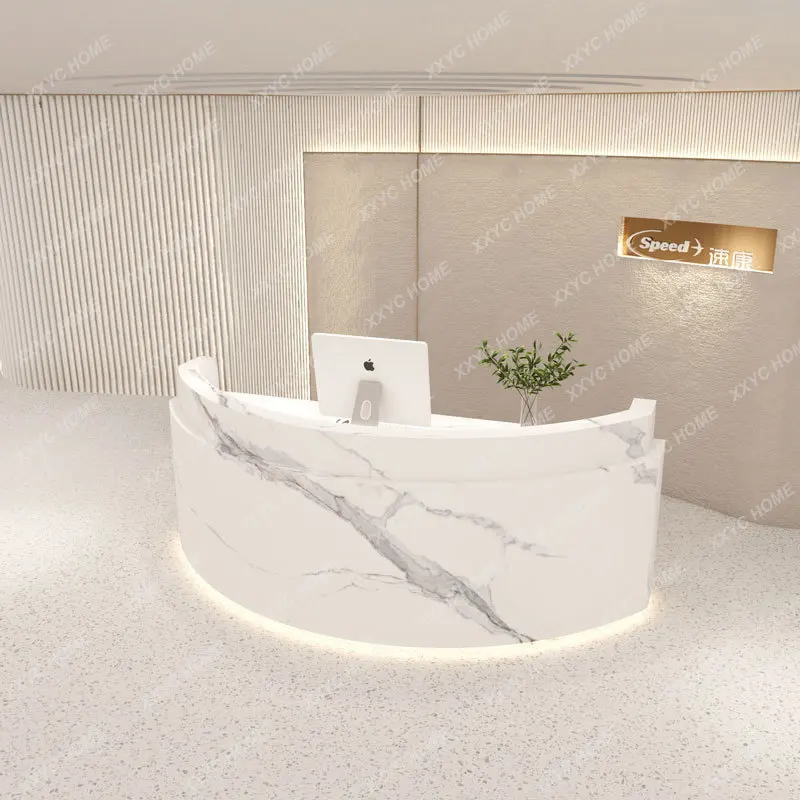 

L Curved Clothing Store Cashier Counter Light Luxury Style Company Reception Desk Beauty Salon Front Desk White Customization
