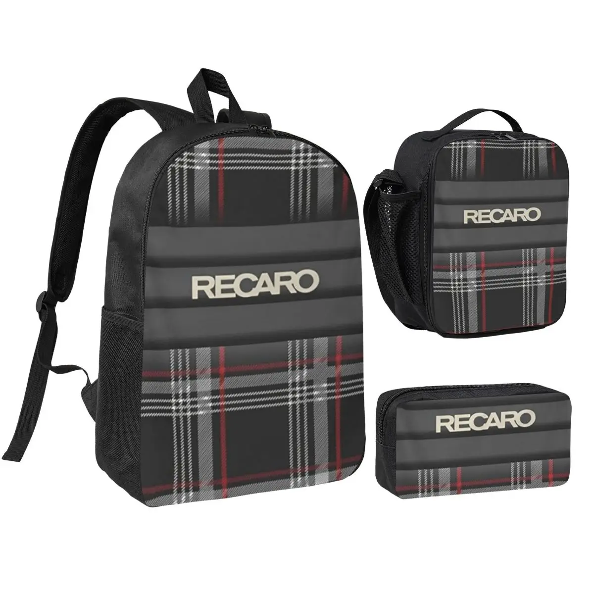 Tartan Plaid Recaros Backpack Student BookBag School Bag Shoulder Bags 3ps Insulated Lunch Bag Pencil Case