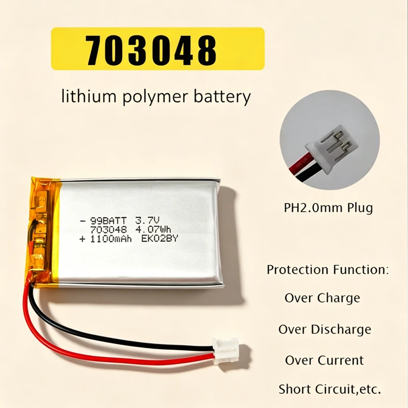 703048 3.7V 1100mAh Li Polymer Lithium Battery Rechargeable Batteries for GPS MP4/5 Early Education Machine Beauty Instrument