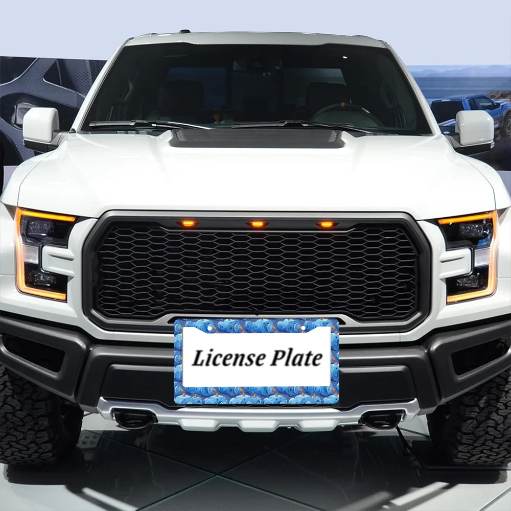 Cadre de plaque d'immatriculation à 2 trous, motif moteur industriel bleu, matériau en aluminium, 6x12 pouces, avec Kit de vis, voiture de nouveauté rétro, 1 pièce